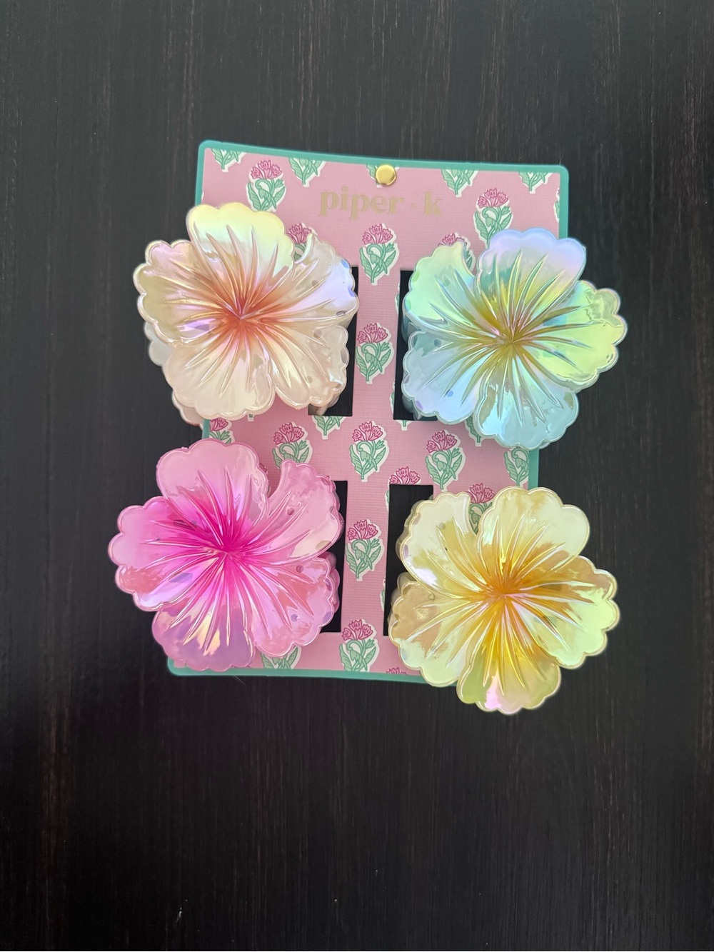 NEW Piper K Flower Hair Claw Clips Set of 4 Iridescent